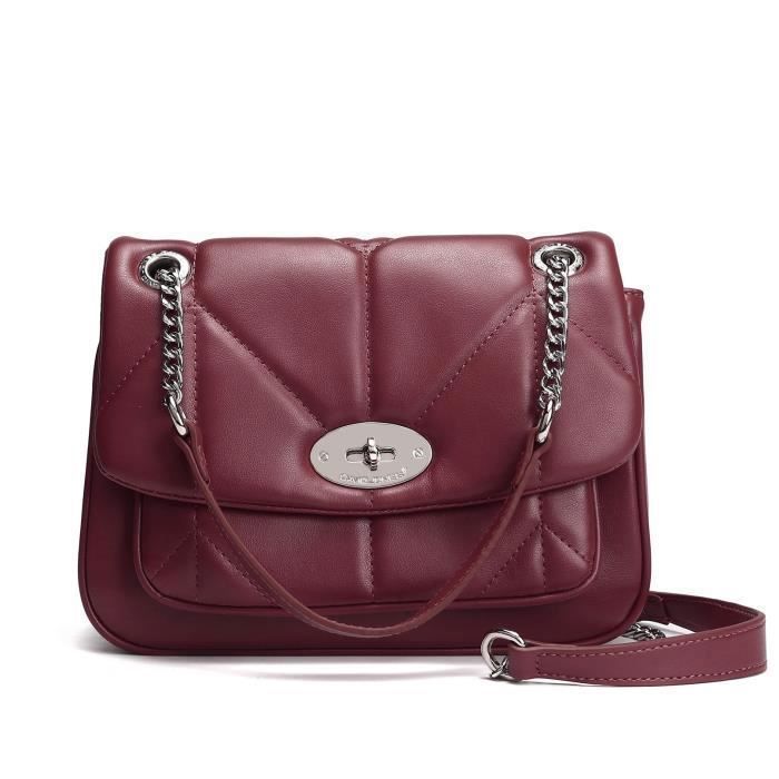 David Jones - Sac Bandoulière Matelassé - Sac à Main Rabat Tourniquet Cuir PU Femme - Rouge Bordeaux David Jones - Sac Bandoulière Matelassé - Sac à Main Rabat Tourniquet Cuir PU Femme - Rouge Bordeaux