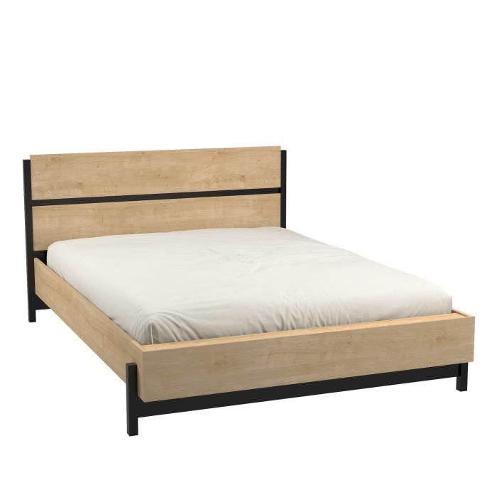 Lit adulte CRAFT 140x190/200 cm - Mélaminé - Décor chêne Hamilton - Fabrication française - DEMEYERE