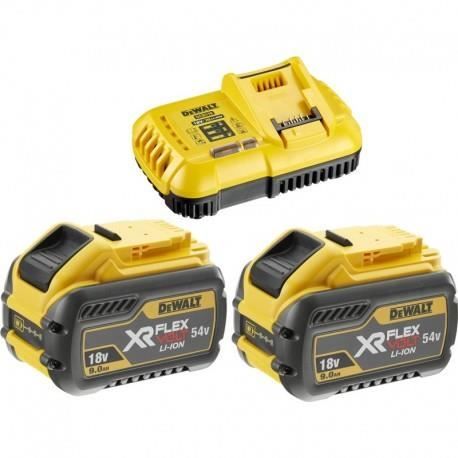 Pack de 2 batteries XR Flexvolt 18V/54V 9Ah/3Ah + chargeur rapide en boite carton - DEWALT - DCB118X2-QW