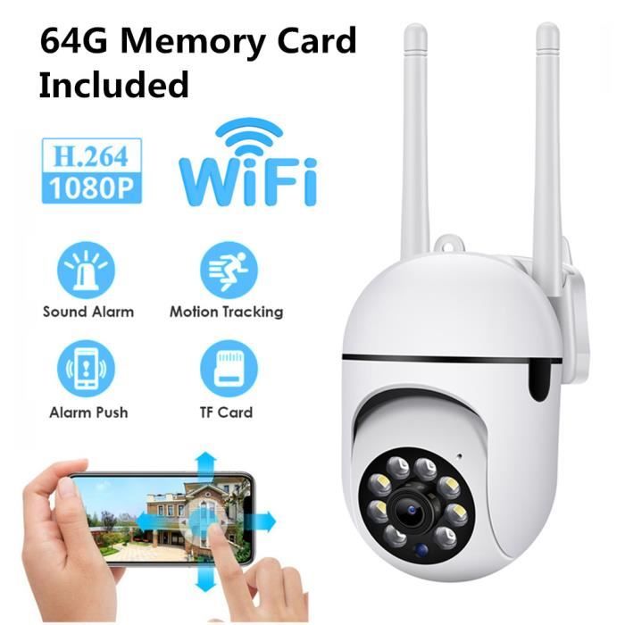 Camera Surveillance WiFi Avec 64G Carte Mémoire Extérieure 1080P