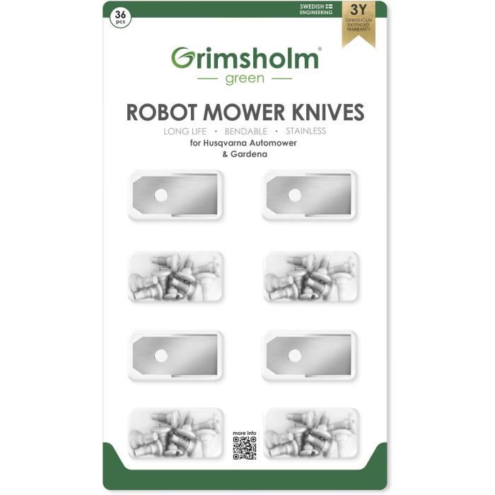 Blister de 36 lames pour robots FLYMO GARDENA HUSQVARNA modèles R38LI R40LI R45LI R50LI R70LI R80Li R160 Sileno