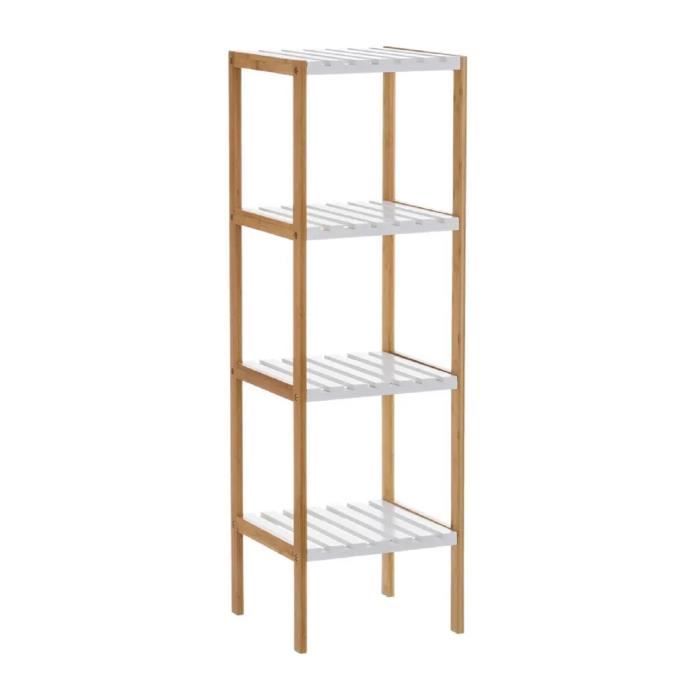 Étagère de rangement avec 4 tablette en bambou-MDF coloris naturel-blanc - Longueur 34 x Profondeur 33 x Hauteur 110 cm-JUANIO
