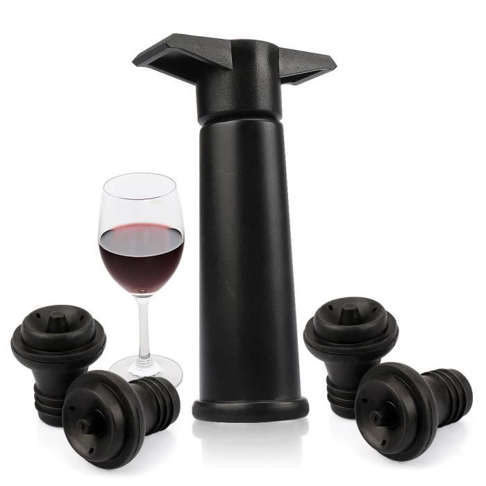 Pompe à Vide à Vin Réutilisable Avec 4 Bouchons - Conservation Du Vin Et Champagne, Idée Cadeau