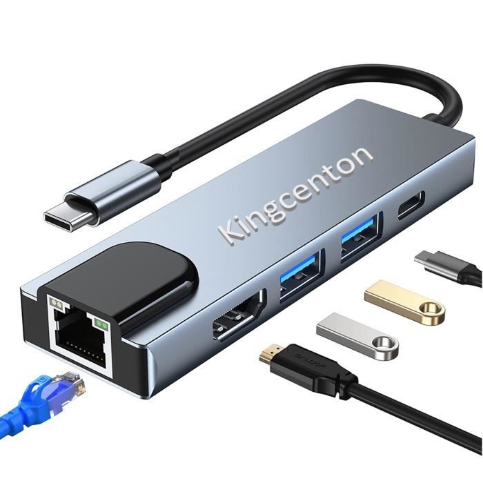 Adaptateur Usb C HDMI RJ45, Kingcenton Hub USB C 5 en 1 Dock USB Type C  avec Ethernet 100M HDMI 4K USB 3.0 port de chargement PD2.0 - Cdiscount  Informatique