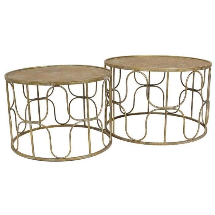 Lot de 2 Tables Basses Consoles Guéridons Mobilier de Salon en Métal Doré 2 Tailles Lot de 2 Tables Basses Consoles Guéridons Mobilier de Salon en Métal Doré 2 Tailles