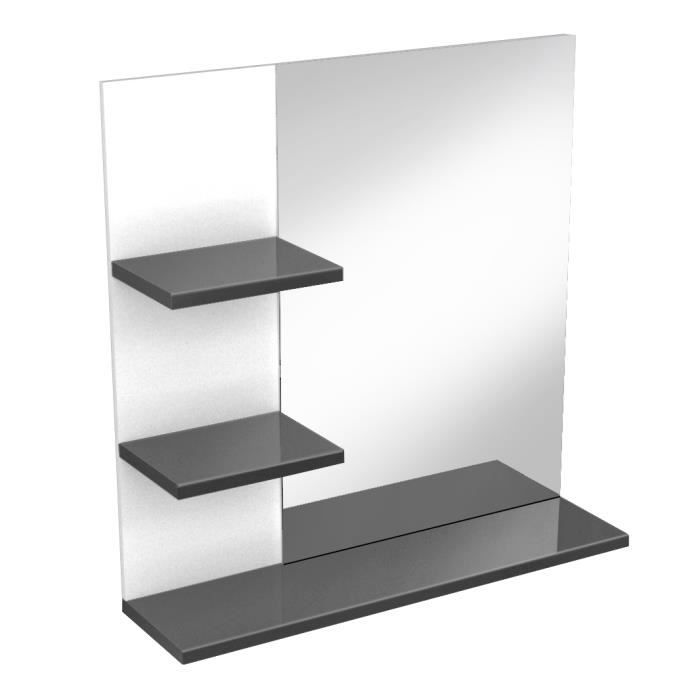 meubles cosy colonne salle de bain avec 3 tablettes et 1 miroir, miroir de salle de bain avec 3 étagères, en gris
