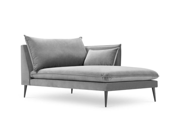Micadoni Home - AGATE - Méridienne droite en tissu velours gris clair ...