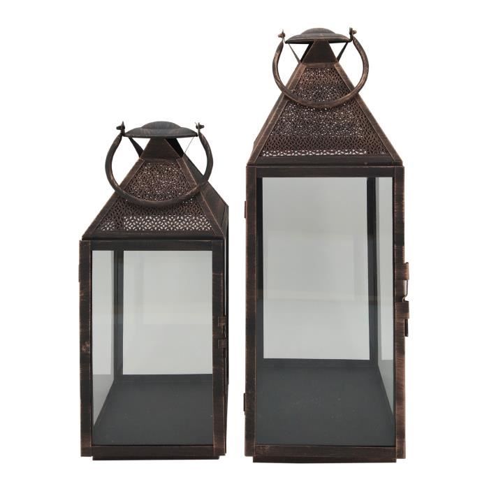 Lanterne Vintage en Métal et PVC Brun pour Intérieur et Extérieur - Lot de 2 - MOBILI REBECCA