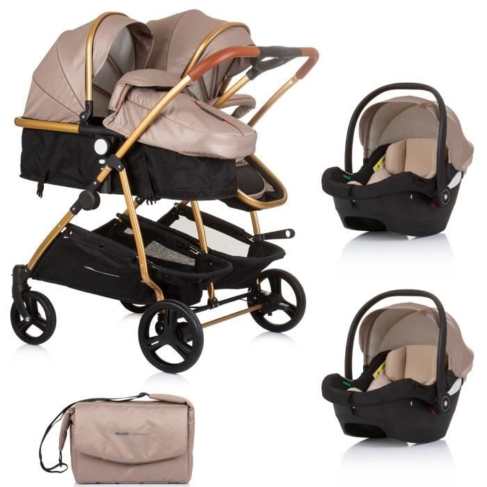 DUO SMART Poussette jumeaux ou enfants rapprochés largeur 79 cm Beige + 2 cosy beige