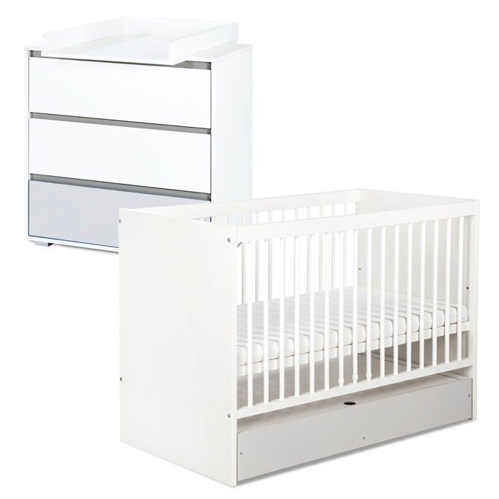 Dalia ensemble commode &agrave; langer + lit b&eacute;b&eacute; &eacute;volutif blanc 120x60 + tiroir