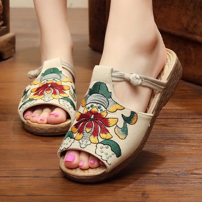 Mules Femme Chaussures De Plage Beige Cdiscount