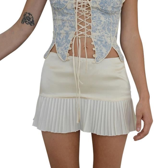 Mini-jupe En Dentelle Plissée - Taille élastique - Style Y2K Décontracté - Pour Sortie, Plage, Soirée