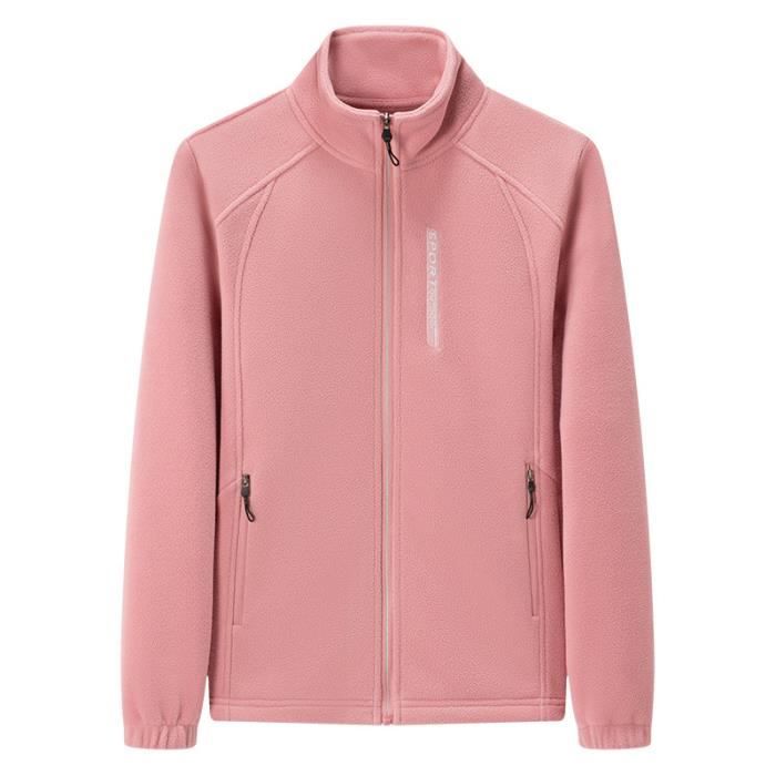 Veste Chaude Polaire Femme Automne Hiver Col Montant Zippee Couleur Unie Confortable Rose 