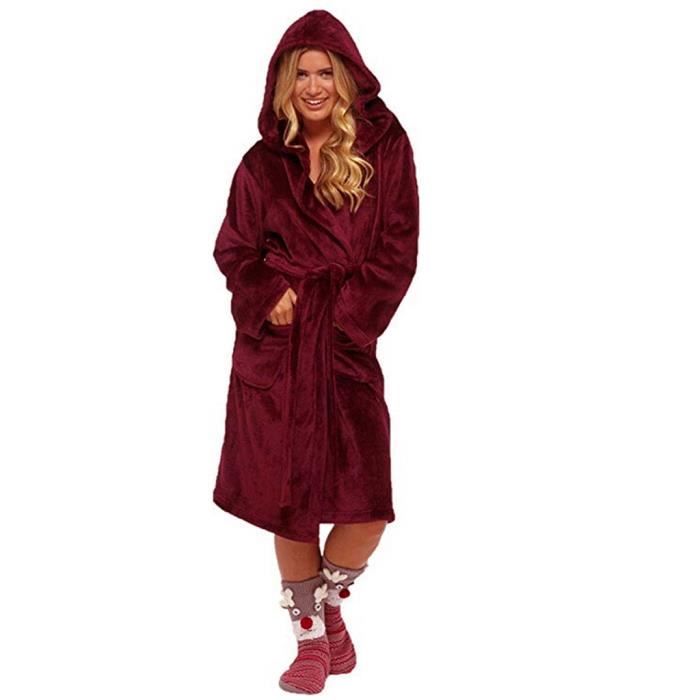 Peignoir Femme Robe de Chambre Femme Douce Peignoir Long Capuche
