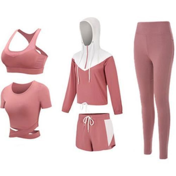 5 Pieces Femme Survêtement de Fitness Yoga Ensemble Tenue de Sport