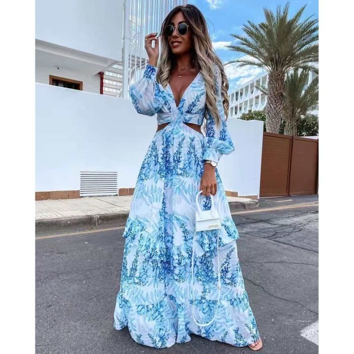 Robe longue été bleu store