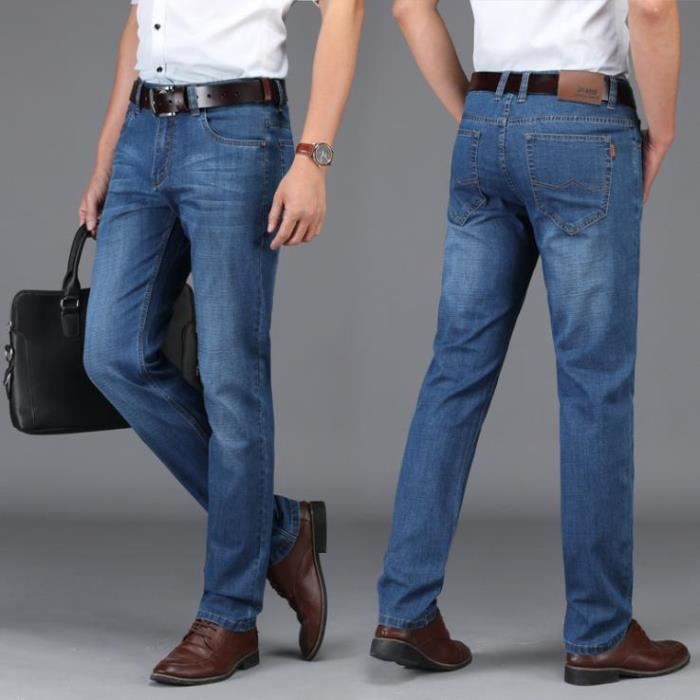 Jean straight en denim de coton stretch homme bleu | GEMO