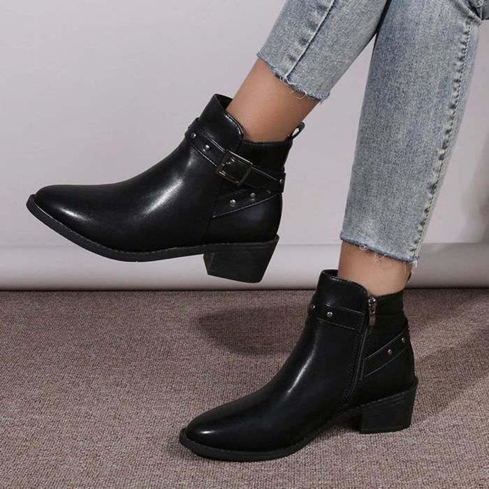 Bottillon femme cuir noir new arrivals