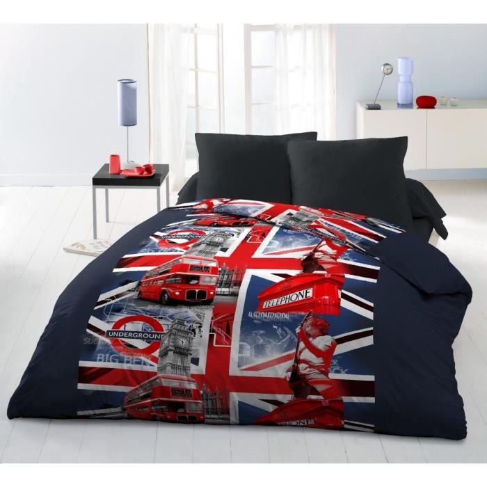 Parure de draps London Bus - HOME LINGE PASSION - Microfibre - Bleu - 240x300 cm Parure de draps London Bus - HOME LINGE PASSION - Microfibre - Bleu - 240x300 cm
