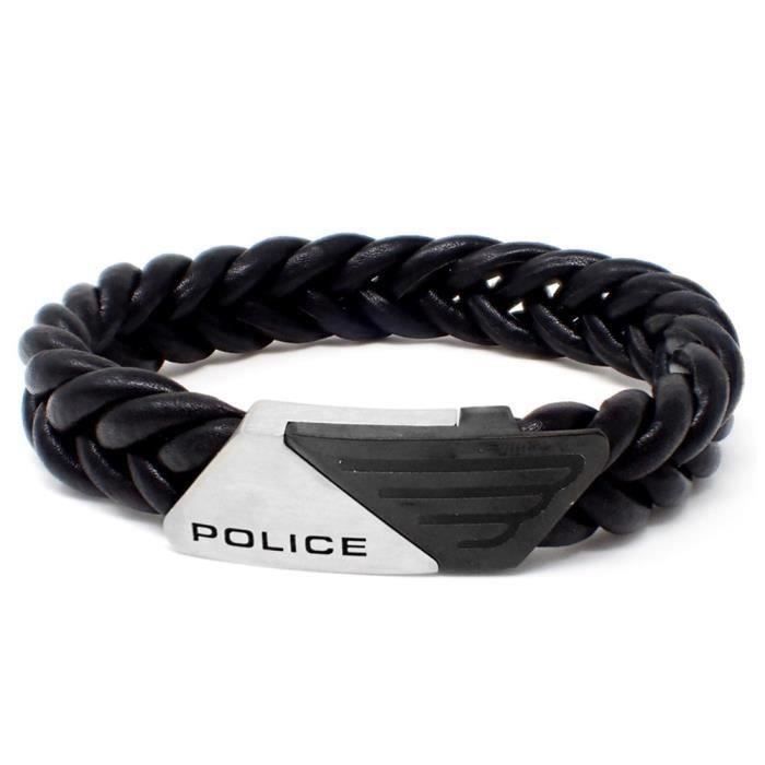 Bracelet Police man PJ.26558BLSB-01 collection Barnhill acier inoxydable noir tressé logo central