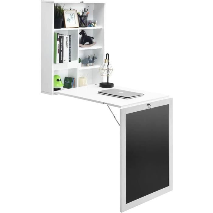 Table Murale Rabattable Avec Étagères - Bureau Pliable Et Tableau Noir - 60x75cm - LIFEZEAL