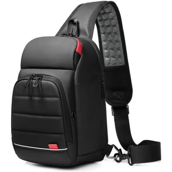 Sacoche Homme Bandouliere Imperm able Sac de Poitrine avec Port de Chargement USB Sacoche Ventrale Homme Saccoche Noire Homme S526