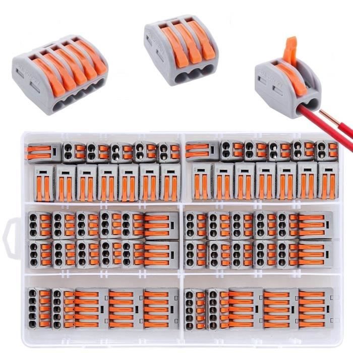 Connecteurs électriques à Levier – Lot De 50 – Pour Fils 0,2-4 Mm² – Combinaison Libre 2 à 6 Voies – Matériau Ignifugé PA66