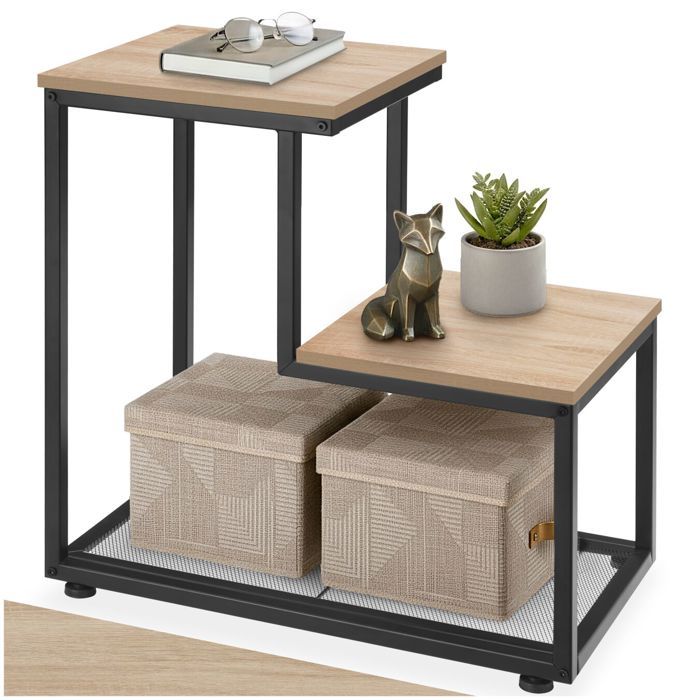 Table basse - TECTAKE - Table dappoint HALIFAX style industriel bois MDF et acier 605 x 355 x 605 cm - Bois clair/Chêne sonoma