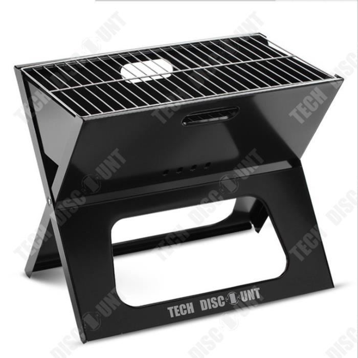 TD® Barbecue extérieur en forme de X camping gril pliant portable grande capacité charbon bois multi-fonctionnel solide barbecue