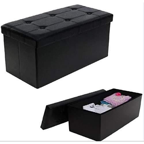 Banc De Rangement Pliable Avec Coffre, 38x38x38 Cm, Noir, Multifonction : Assise, Repose-pieds Et Rangement - Pour Salon, Chambre Ou Entrée