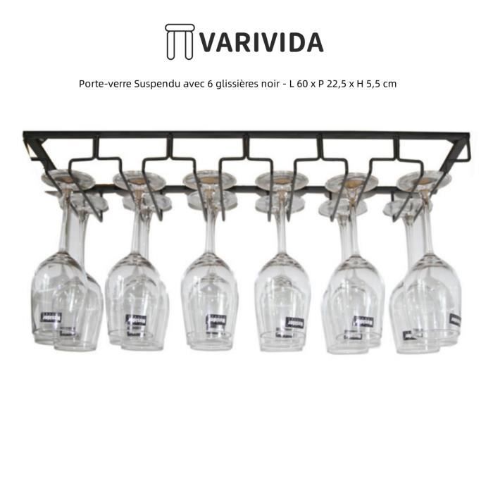 LINONI Porte-Verres Suspendu Sous Meuble 6 Rails 12-18 Verres à Vin 60x22,5x5,5cm Fer Poli Élégant