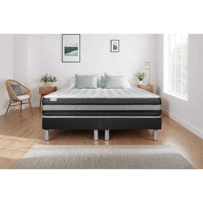 Ensemble Matelas Sommier 200x200 cm - 2 Sommiers Noir - Vitalspring Zen Noir