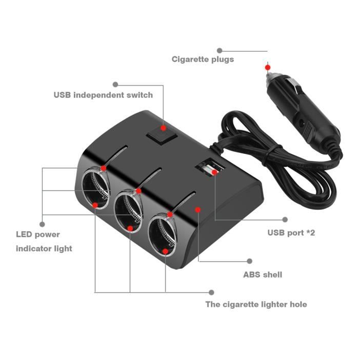 Voiture Multi-fonction allume-cigare Prise Double USB 12V-24V Chargeur de  voiture Voiture Adaptateur secteur Splitter avec écran LED