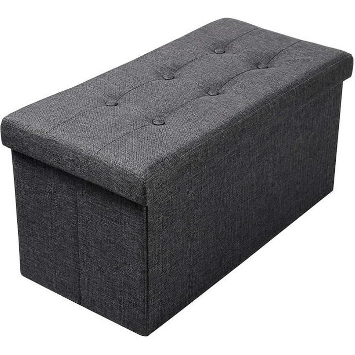 WOLTU Tabouret Pouf Coffre Boîte de rangement Siège rembourré en lin chaise longue 76x37.5x38cm Gris foncé