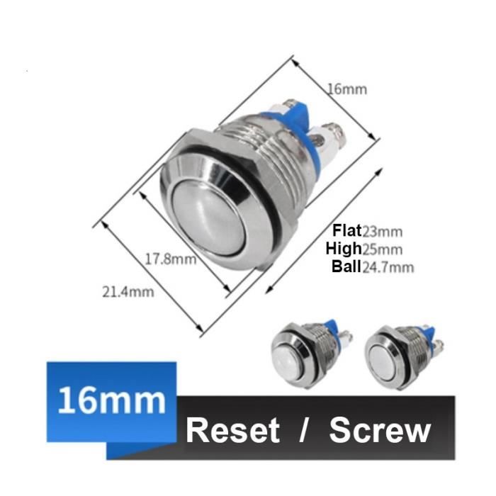Interrupteur Bouton Poussoir Métallique 19mm Noir - Momentané/verrouillage, éclairé, Pour Voiture, Camping-car, Bateau