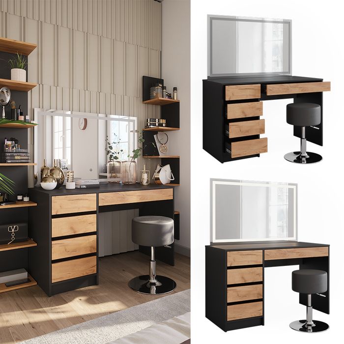 Vicco Coiffeuse Elara, Blanc, 80cm avec éclairage LED et tabouret