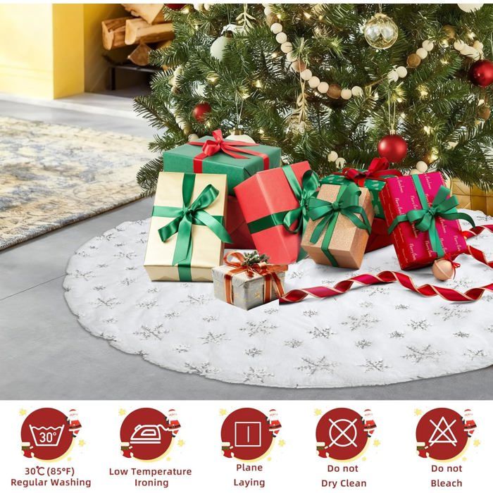 Toile De Jute Xaosin Rond 150 Cm Cache Pied Sapin De Noel Blanc