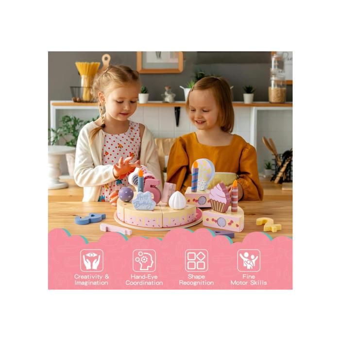Dinette Cuisine Enfant,Gâteaux en Bois,Cuisine Jeux Accessoire Aliment Nourriture,Jouet Éducatif