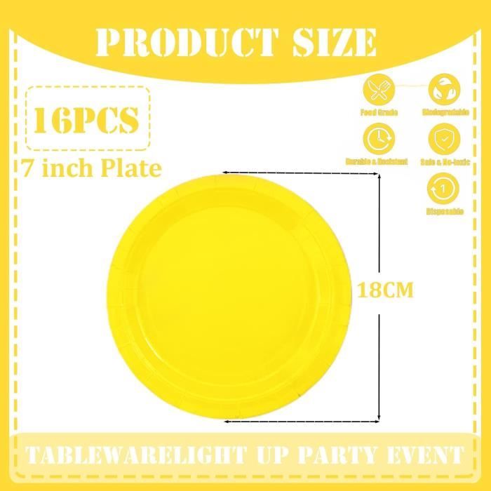 16 assiettes jaunes en carton - 18cm - Arts de la table - Notre carte