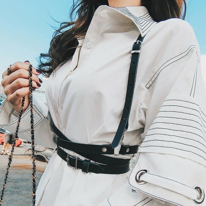 Bretelles Ceinture en cuir pour femmes harnais fait la main col