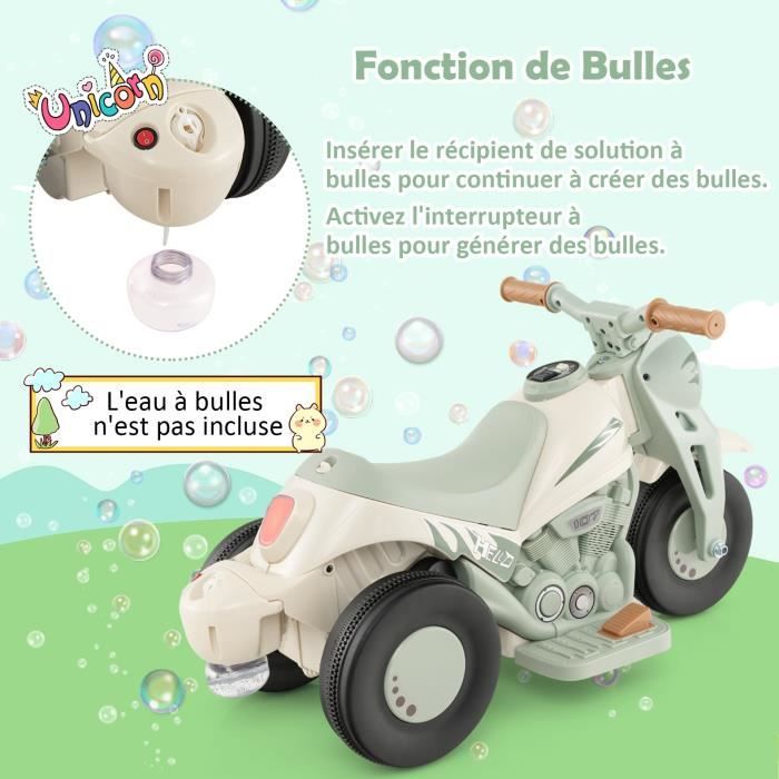 DREAMADE 6V Moto Électrique pour Enfant 3+ Ans, Voiture à Bulles