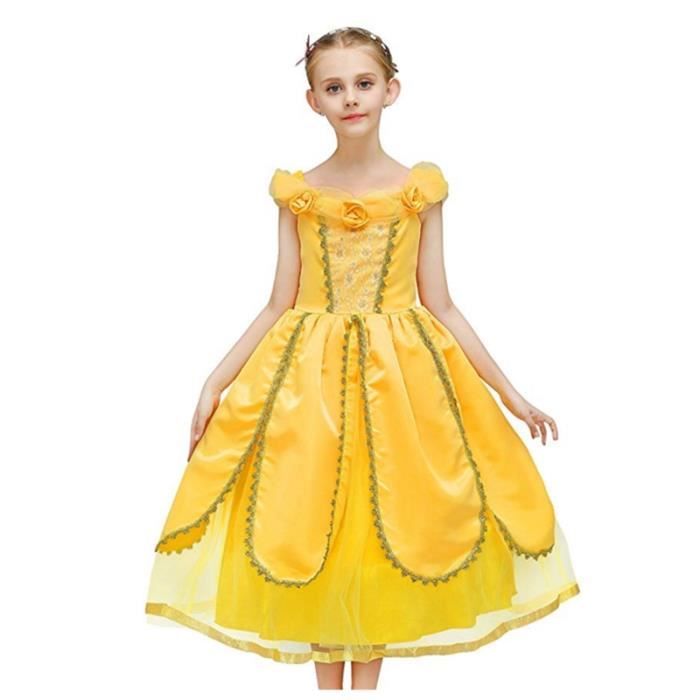 Amzbarley Déguisement Filles Princesse Belle Robe de Soirée Fête  d'Anniversaire Robe Princesse avec Accessoires Jaune - 3 à 12 ans -  Cdiscount Jeux - Jouets