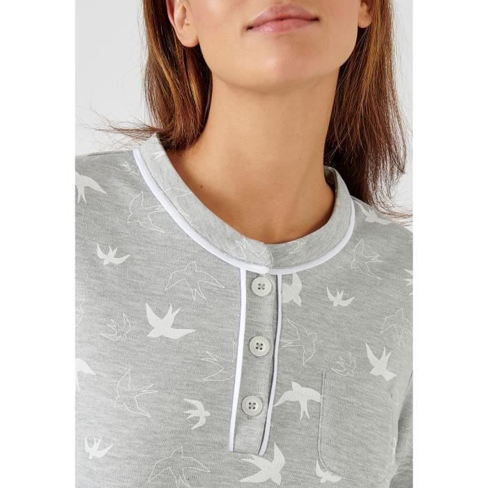 Pyjama femme Damart Interlock Thermolactyl Gris oiseaux