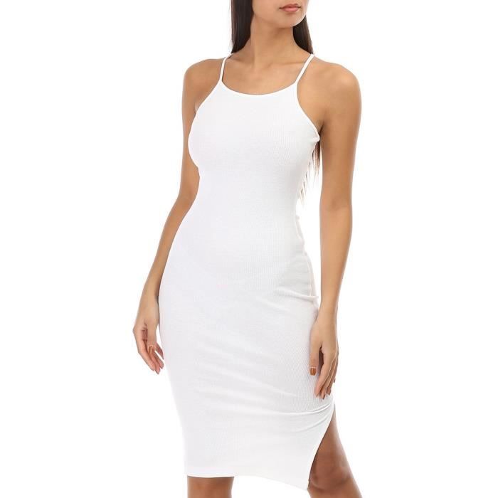 Robe blanche cotele sans manches avec fente Blanc Cdiscount Pret a Porter