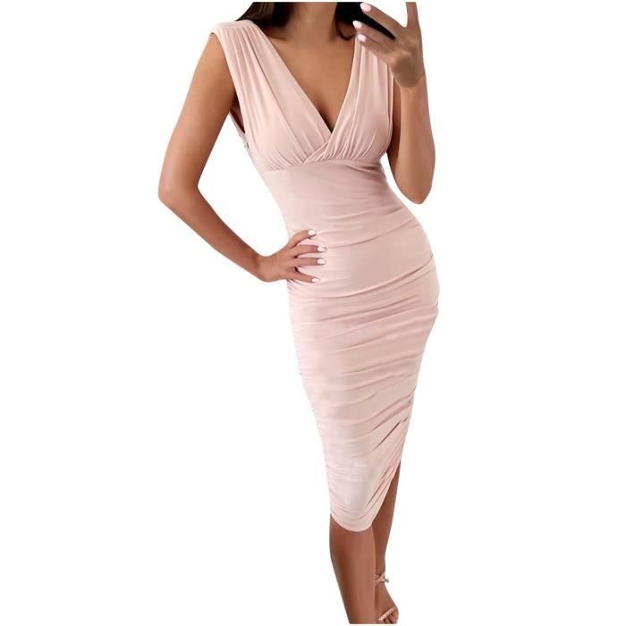 Mode femmes ete decontracte solide col en V sans manches fesses robe amincissante Rose Rose Cdiscount Pret a Porter