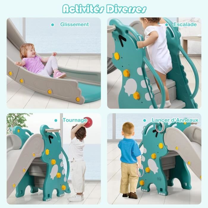EAMADE Toboggan Enfant 4 en 1 à Motif Dinosaure avec Panier de