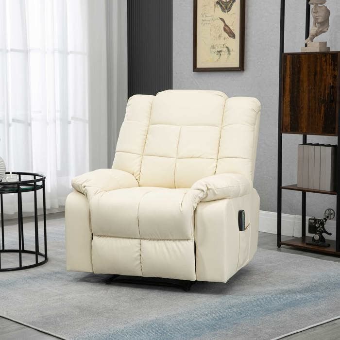 Fauteuil Relax Avec Tabouret HOMCOM - Fonction Bascule Et Inclinaison Jusqu'à 135° - Cuir Synthétique Blanc, Pieds En Bois - Pour Salon, Chambre