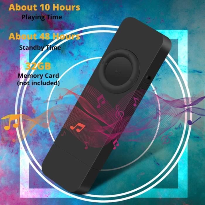 Lecteur MP3 Clé USB - Avec Écouteurs, Supporte Carte Micro SD Jusqu'à 32 Go - Format Mini, Lecture MP3/WMA