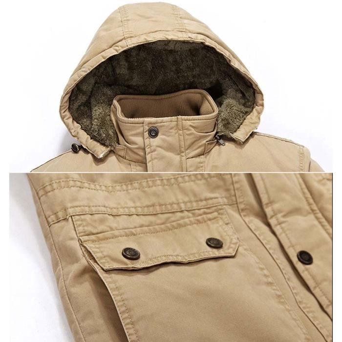 Veste Blouson Homme Hiver - Coupe Décontractée, Capuche Épaisse, Fermeture Éclair