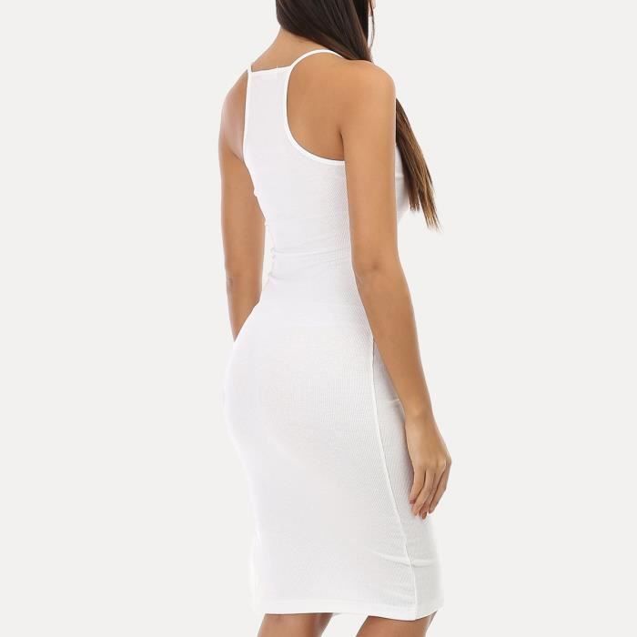 Robe blanche c tel sans manches avec fente Blanc Cdiscount Pr t